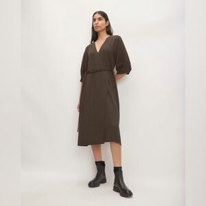 [NWOT] $178 EVERLANE The City Stripe Wrap Dress in Earth Brown. Size 2